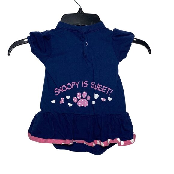 Vintage Snoopy Happy Dancing Dress Bodysuit Size 12 Months Blue w Pink Trim - Picture 3 of 6